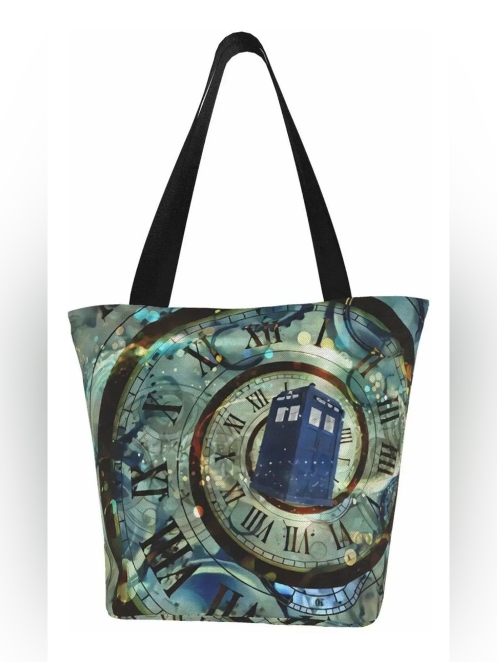 Blue Time-Travel TARDIS Print Canvas Tote Bag